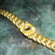 Vintage Italian 18K Gold Repousse Flower Cameo & Amethyst Cuban Link Chain Necklace, Chunky Yellow Gold Hollow Link Chain, 750 17" L