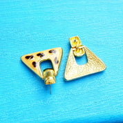 Vintage Gold Tone Enamel Dangle Earrings, Chunky Triangle Earrings, Hinged Stud Earrings W/ Cheetah Spots, Statement Jewelry, 1 1/4 L