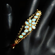 Vintage 14K Gold Opal Cluster Bracelet, Art Deco Opal Cuff, Small Yellow Gold Bangle With 13 Iridescent Opal Gemstones, Floral Design, 6 L