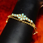 Vintage 14K Gold Opal Cluster Bracelet, Art Deco Opal Cuff, Small Yellow Gold Bangle With 13 Iridescent Opal Gemstones, Floral Design, 6 L