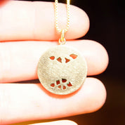 Vintage 14K Hand Carved Jadeite Jade Pendant, Small Carved Jade Disc With Yellow Gold Backing, Good Color, Floral Motifs, 1 1/8" L