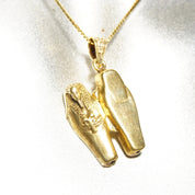 Vintage Gold Plated Sterling Silver Egyptian Sarcophagus Charm Pendant, Hinged Gold Pharaoh Coffin With Silver Mummy Inside, 36mm x 12mm