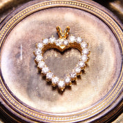 Vintage 14K Gold Open Heart Brilliant Diamond Pendant, 21 Dazzling Diamonds, 2.1 TCW, Yellow Gold Heart Pendant, 1 1/8 L