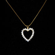 Vintage 14K Gold Open Heart Brilliant Diamond Pendant, 21 Dazzling Diamonds, 2.1 TCW, Yellow Gold Heart Pendant, 1 1/8 L