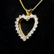 Vintage 14K Gold Open Heart Brilliant Diamond Pendant, 21 Dazzling Diamonds, 2.1 TCW, Yellow Gold Heart Pendant, 1 1/8 L