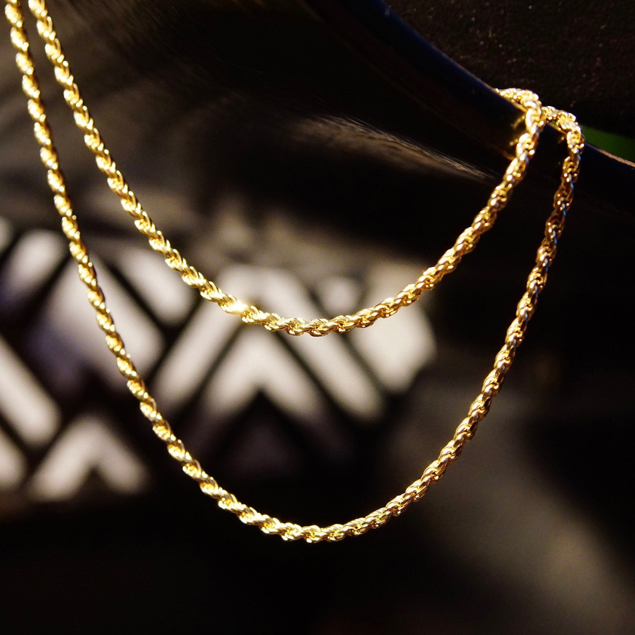 Vintage 14K Yellow Gold Rope Chain Necklace, Unisex Yellow Gold Chain, 2.5mm Rope Chain, 14K Pendant Rope Chain, 585 Jewelry, 24" Long