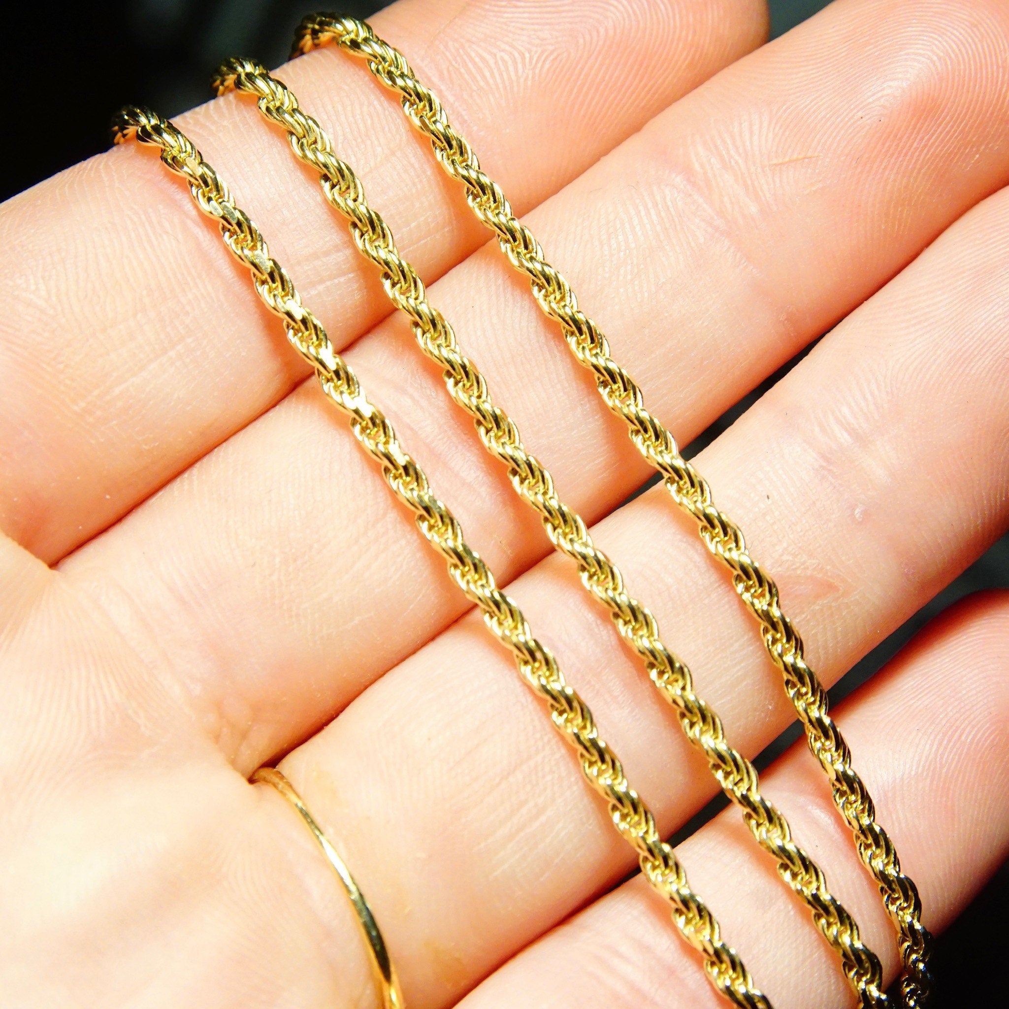 Vintage 14K Yellow Gold Rope Chain Necklace, Unisex Yellow Gold Chain, 2.5mm Rope Chain, 14K Pendant Rope Chain, 585 Jewelry, 24" Long