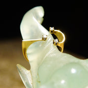 Vintage Modernist 14K Yellow Gold Diamond Ring, Unique Three-Diamond Ring In Abstracted Gold Frame, Adjustable Gold Ring, , Size 5 1/2 US