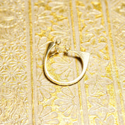 Vintage Modernist 14K Yellow Gold Diamond Ring, Unique Three-Diamond Ring In Abstracted Gold Frame, Adjustable Gold Ring, , Size 5 1/2 US