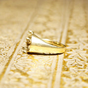 Vintage Modernist 14K Yellow Gold Diamond Ring, Unique Three-Diamond Ring In Abstracted Gold Frame, Adjustable Gold Ring, , Size 5 1/2 US