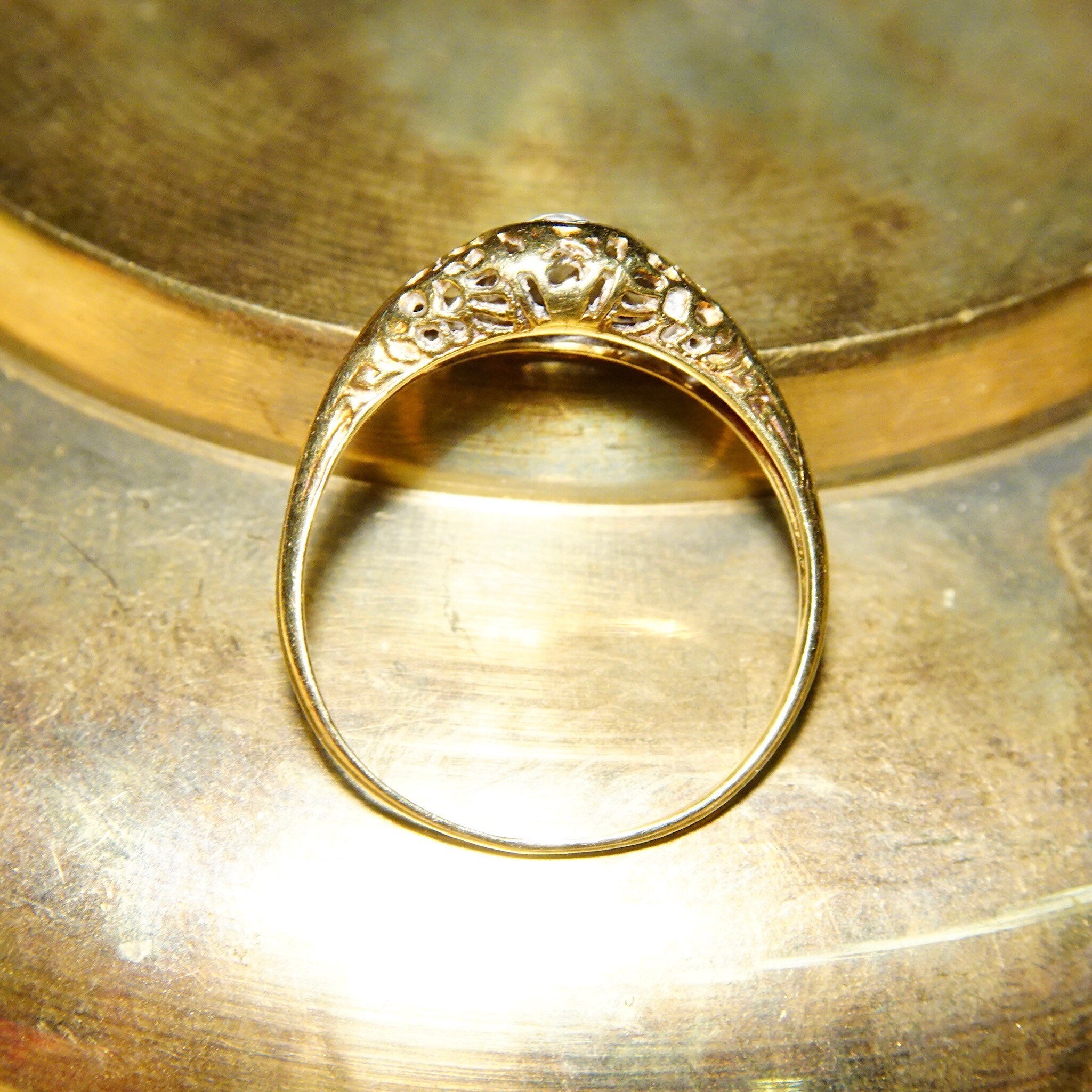 Vintage Art Deco 14K Gold Filigree Diamond Ring, Dazzling .25 CT Brilliant Cut Diamond, Antique Engagement Ring, 585 Yellow Gold, Size 8 US