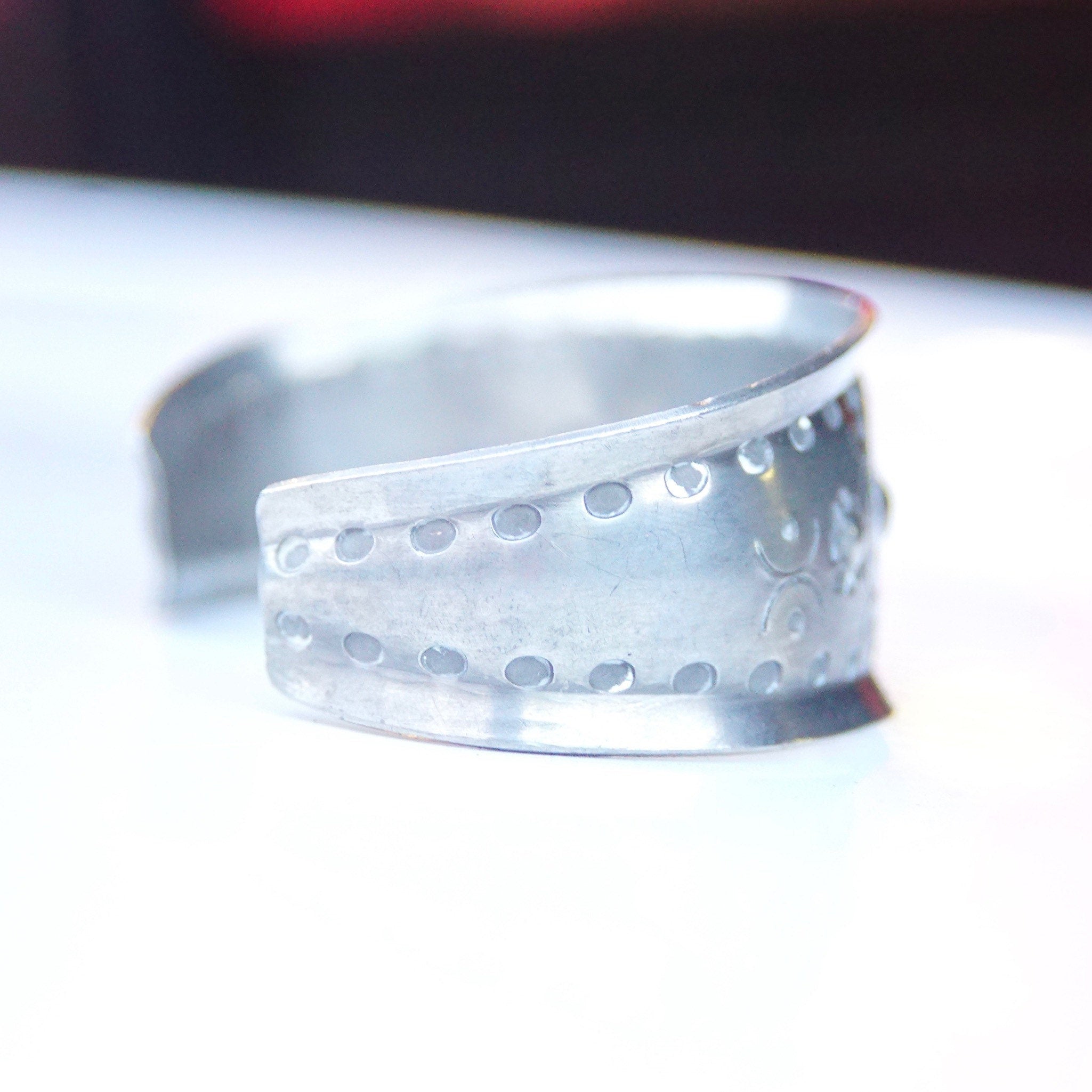 Vintage Signed Jorgen Jensen 158 Pewter Cuff Bracelet, Handmade Danish Pewter Cuff, Modernist Repousse Cuff Bracelet, Wide, 6 1/4 L