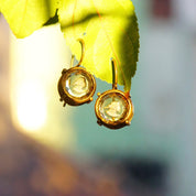 Vintage Extasia Hand Pressed Glass Intaglio Cameo Drop Earrings, Transparent Yellow Glass Cameos, French Hook Earrings, Signed EXT, 7/8 L
