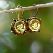 Vintage Extasia Hand Pressed Glass Intaglio Cameo Drop Earrings, Transparent Yellow Glass Cameos, French Hook Earrings, Signed EXT, 7/8 L
