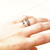 Vintage Modernist Two-Tone Sterling Silver & Opal Ring, Textured Silver Band With Gold Wash And Accent Opal Gemstones, Israeli, 7 1/2 US