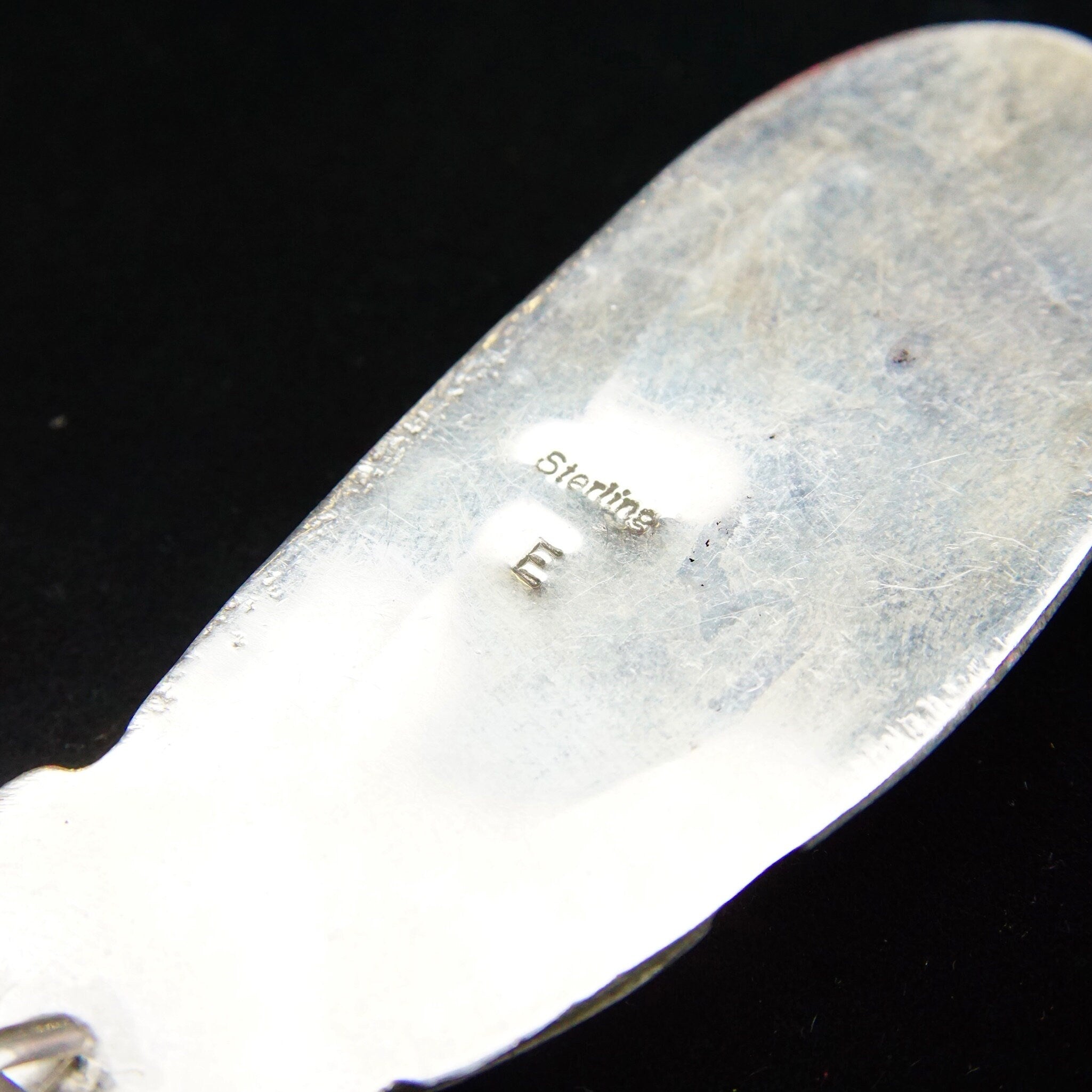 Vintage Signed Native American Sterling Silver Turquoise Pendant, E Sterling, Large Blue Turquoise Stone, Silver Leaf & Berry Design, 2 3/4"