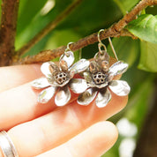 Vintage Signed Sherry Tinsman Sterling Silver Flower Earrings, Silver Daisy Dangle Earrings, Oxidized Details, 925 Jewelry, 1 5/8" L