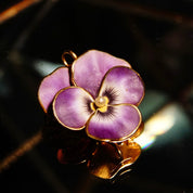 Antique 14K Rose Gold Enamel Pearl Seed Flower Brooch/Pendant, Vibrant Purple & Yellow Pansy Flower, Art Nouveau, Victorian, 1 L