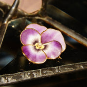 Antique 14K Rose Gold Enamel Pearl Seed Flower Brooch/Pendant, Vibrant Purple & Yellow Pansy Flower, Art Nouveau, Victorian, 1 L