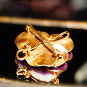 Antique 14K Rose Gold Enamel Pearl Seed Flower Brooch/Pendant, Vibrant Purple & Yellow Pansy Flower, Art Nouveau, Victorian, 1 L