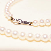 Vintage Mikimoto Cultured Pearl Necklace With 18K White Gold Charm & Clasp In Original Box, 4.5mm Pearls, Japanese Designer, 16.5" Long