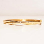 Vintage 14K Gold Diamond Bangle Bracelet, Yellow Gold Criss Cross Bangle With Accent Diamonds, .06 CT Brilliant Diamonds, 6 1/4" L