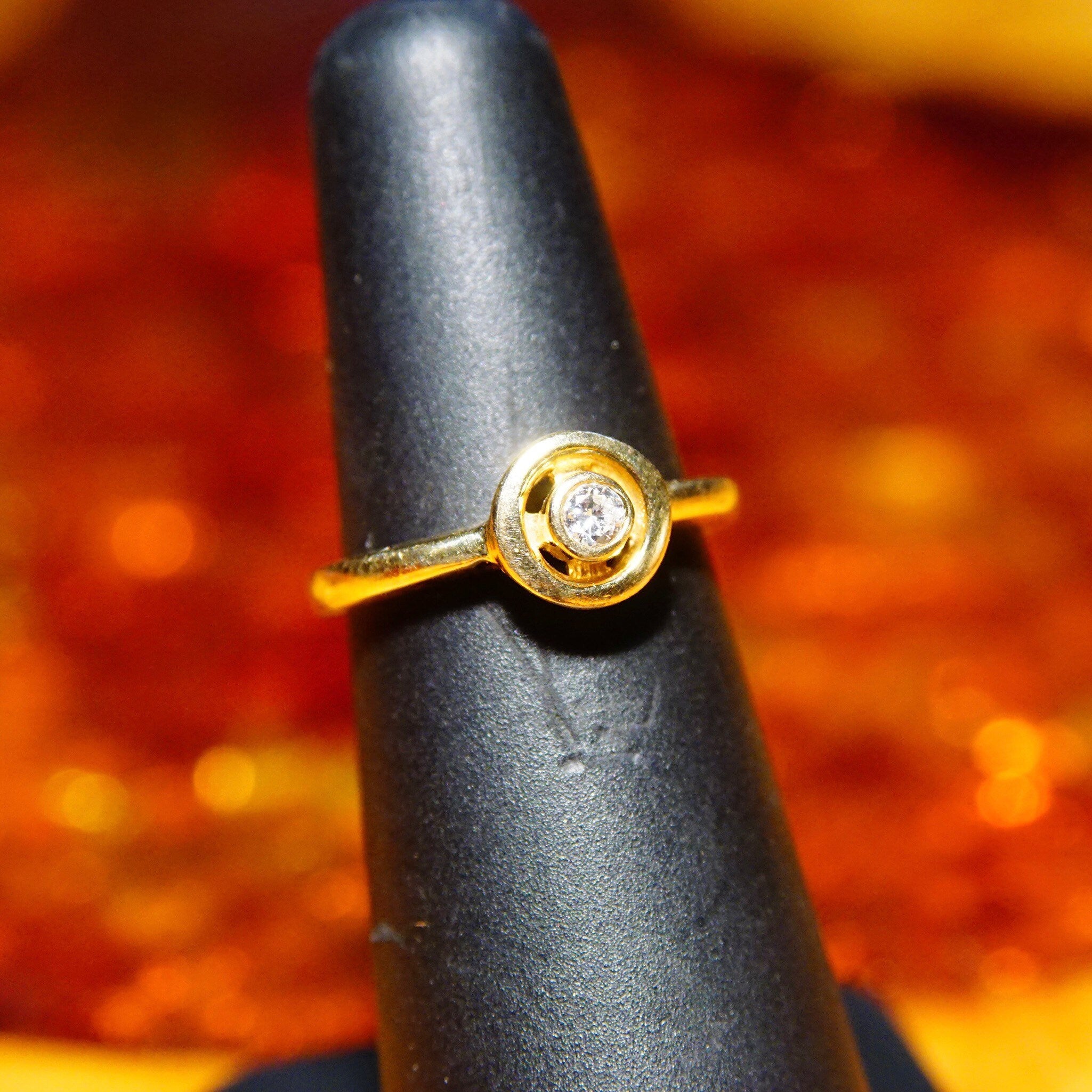 Vintage Minimalist 14K Yellow Gold Diamond Halo Ring, Solitaire Diamond Ring, .125 CT Brilliant Diamond, Stackable Gold Ring, Size 4 3/4 US