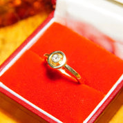 Vintage Minimalist 14K Yellow Gold Diamond Halo Ring, Solitaire Diamond Ring, .125 CT Brilliant Diamond, Stackable Gold Ring, Size 4 3/4 US