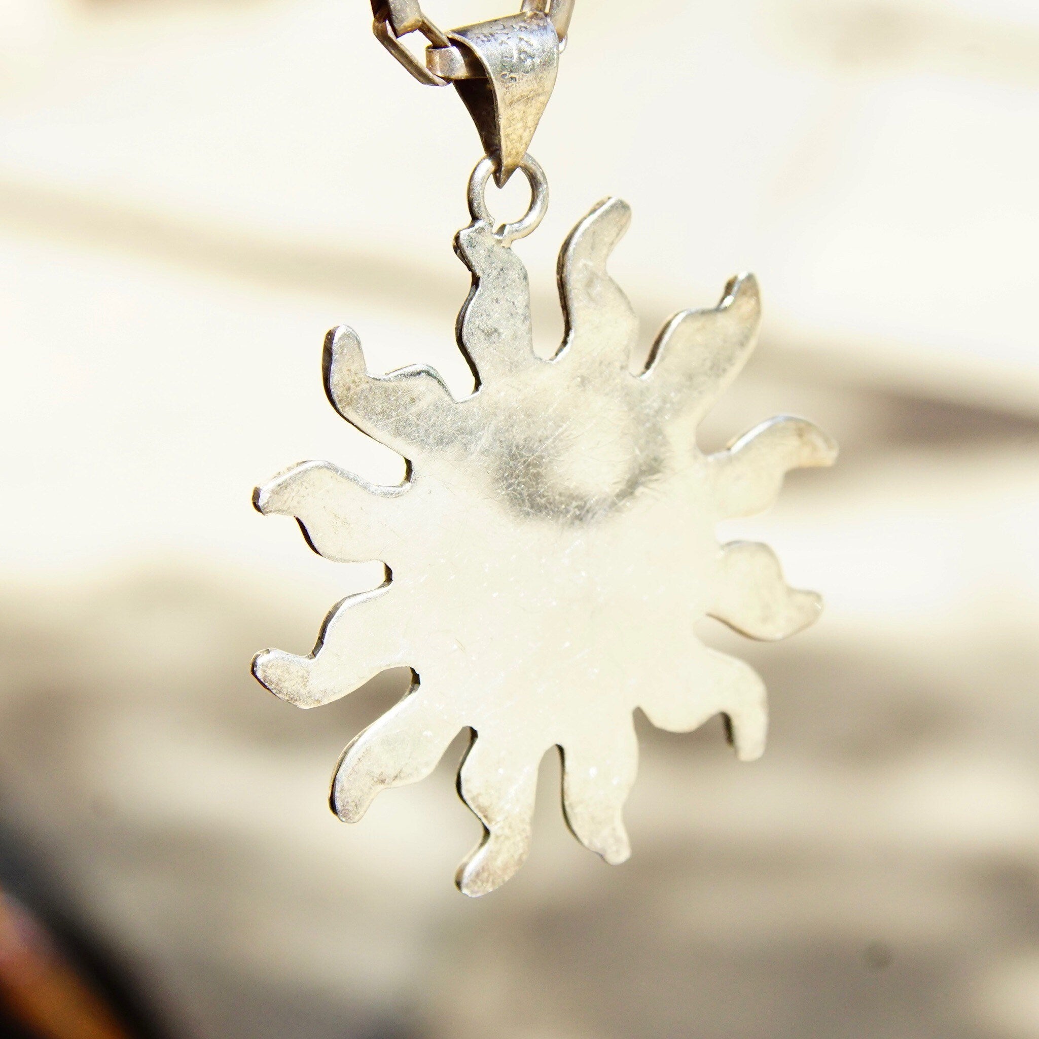 Vintage Sterling Silver Abalone Sun & Moon Pendant, Oxidized Silver Sun Pendant, Iridescent Shell With Silver Moon Overlay, Mexico 925