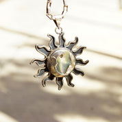 Vintage Sterling Silver Abalone Sun & Moon Pendant, Oxidized Silver Sun Pendant, Iridescent Shell With Silver Moon Overlay, Mexico 925