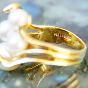 Vintage 14K Yellow Gold Pearl Cluster Ring, 5 Iridescent Pearls In Ornate Gold Setting, Art Deco/Nouveau, Hallmarked Lebold, Size 6 3/4 US