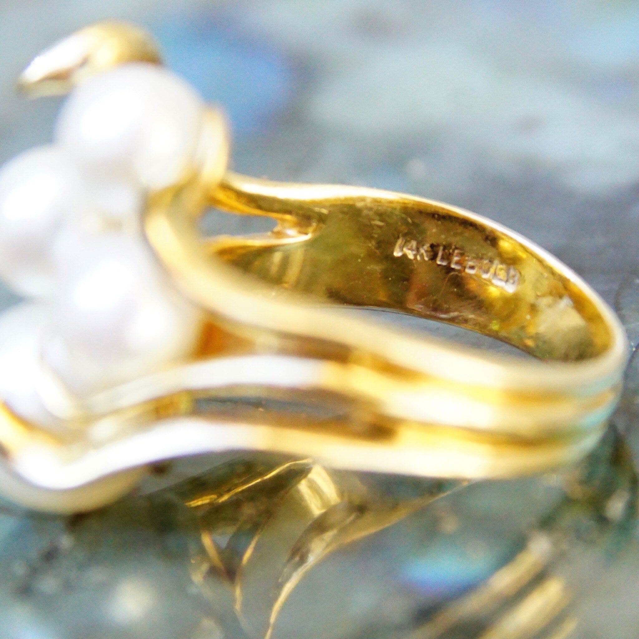 Vintage 14K Yellow Gold Pearl Cluster Ring, 5 Iridescent Pearls In Ornate Gold Setting, Art Deco/Nouveau, Hallmarked Lebold, Size 6 3/4 US