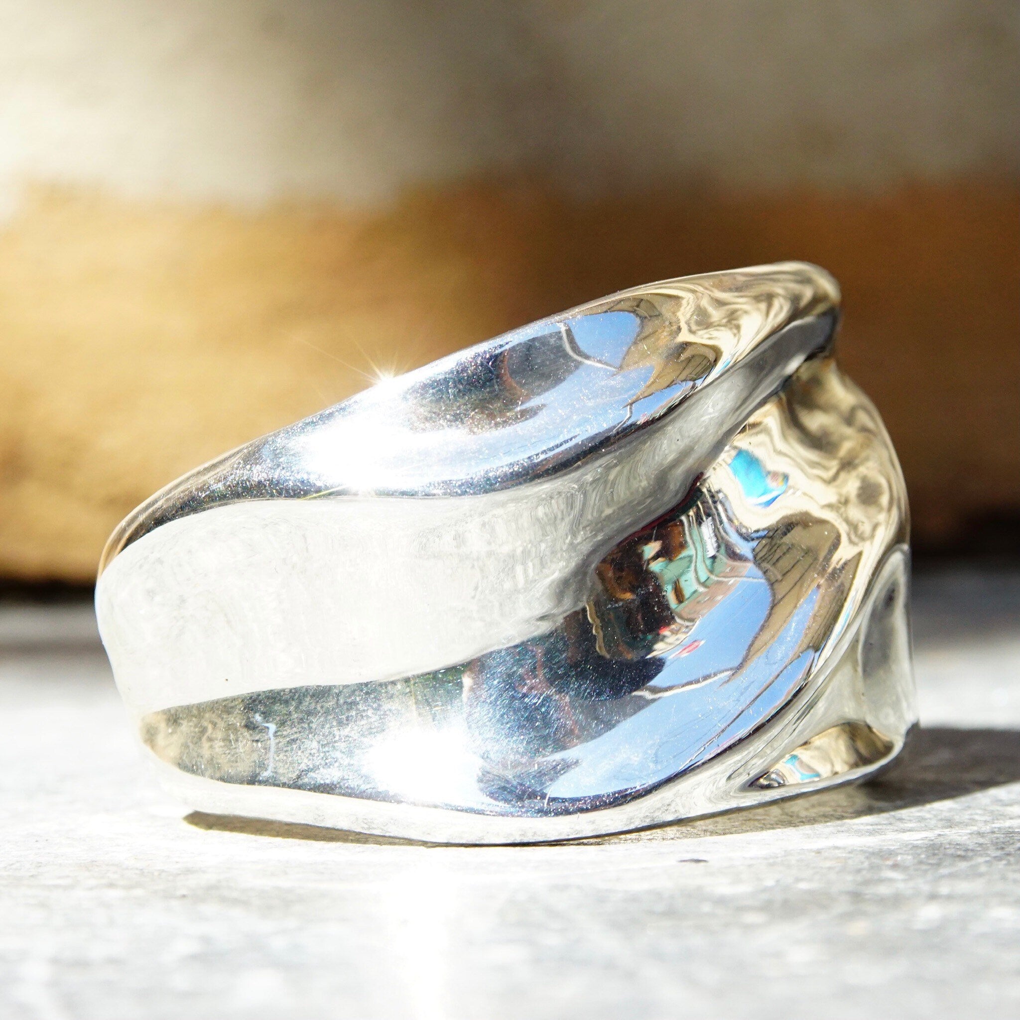Vintage Charles Kyprell Modernist Sterling Silver Sculptural Cuff Bracelet, Shiny Silver Ripple/Wave Cuff, Wide Cuff Bracelet, 5 3/4" L