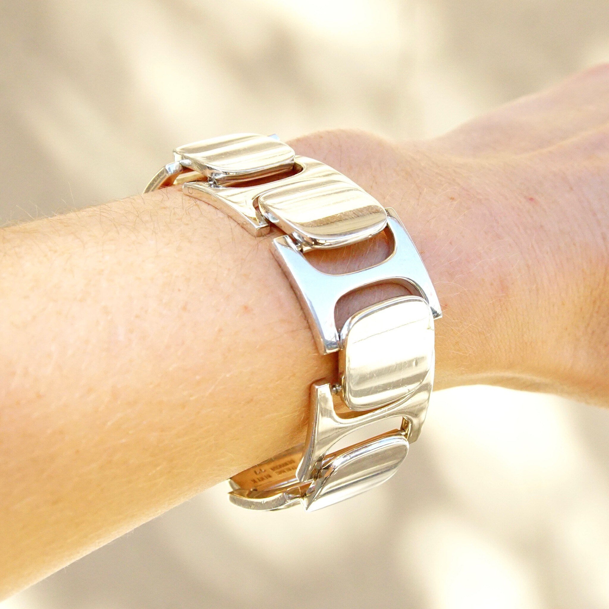 Vintage Signed Bent Knudsen Denmark Sterling Silver Bracelet No. 77, Heavy Silver Link Bracelet, Modernist Scandinavian Jewelry, 7" Long