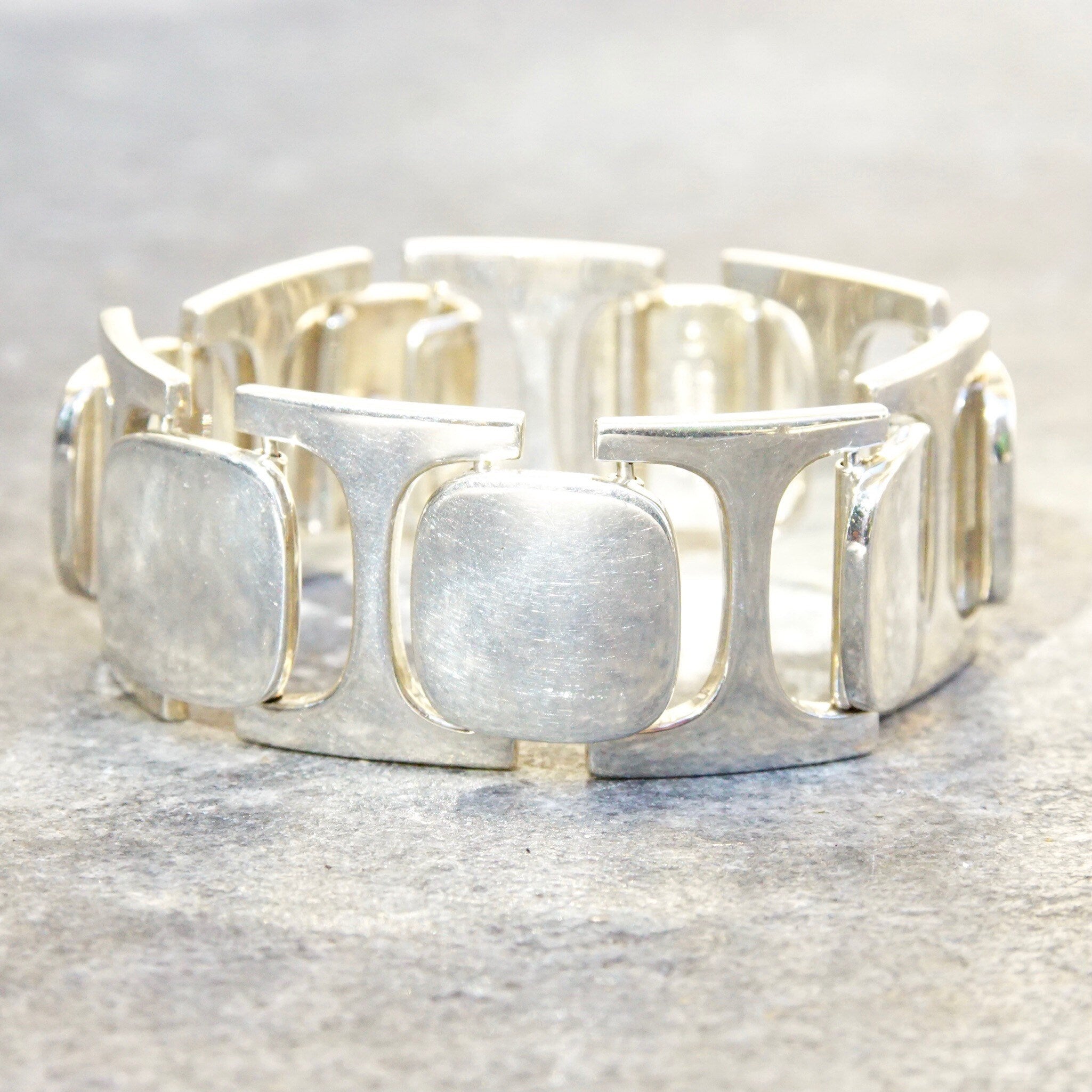 Vintage Signed Bent Knudsen Denmark Sterling Silver Bracelet No. 77, Heavy Silver Link Bracelet, Modernist Scandinavian Jewelry, 7" Long
