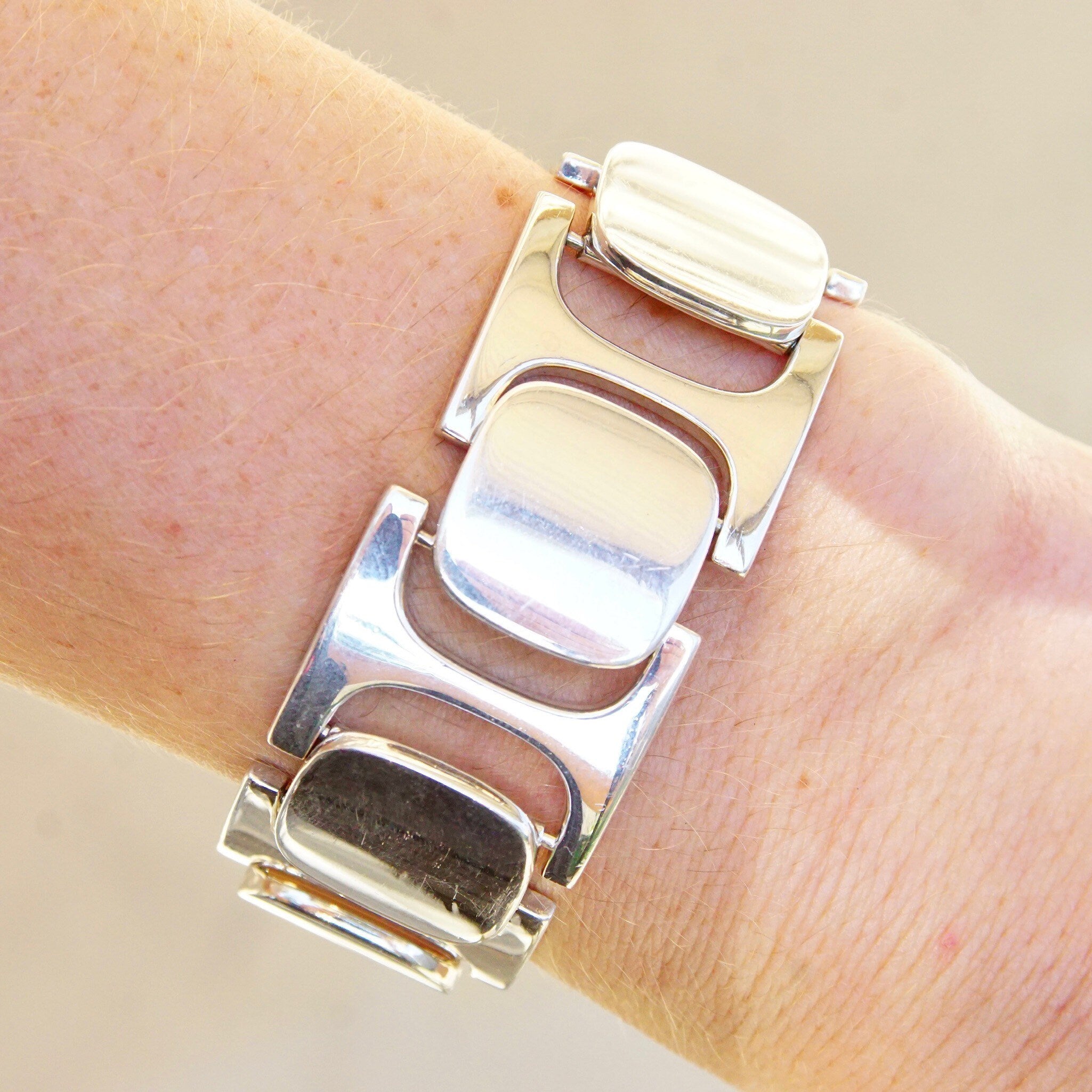 Vintage Signed Bent Knudsen Denmark Sterling Silver Bracelet No. 77, Heavy Silver Link Bracelet, Modernist Scandinavian Jewelry, 7" Long