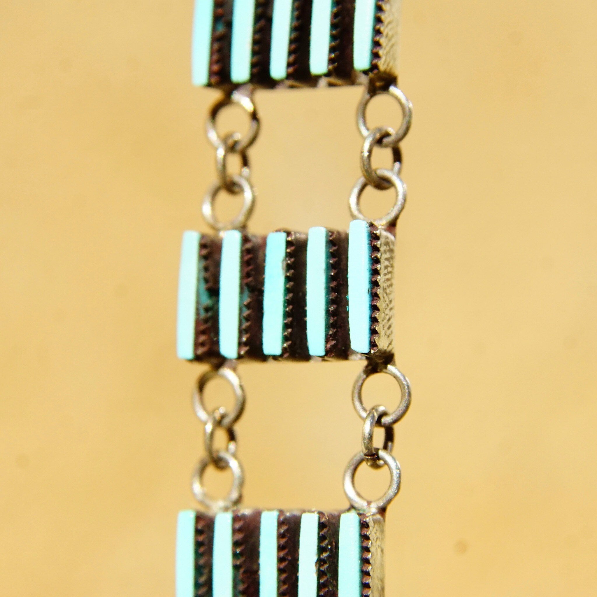 Vintage Zuni Sterling Silver Needlepoint Turquoise Ladder Dangle Earrings, Handmade Chandelier Earrings, Native American Jewelry, 2 3/4 US