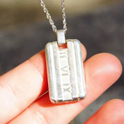 Retired 2003 Tiffany & Co. 925 Atlas Pendant, Solid Sterling Silver Dog Tag Style Pendant, Roman Numerals, NO CHAIN or BOX, 1 3/8" L