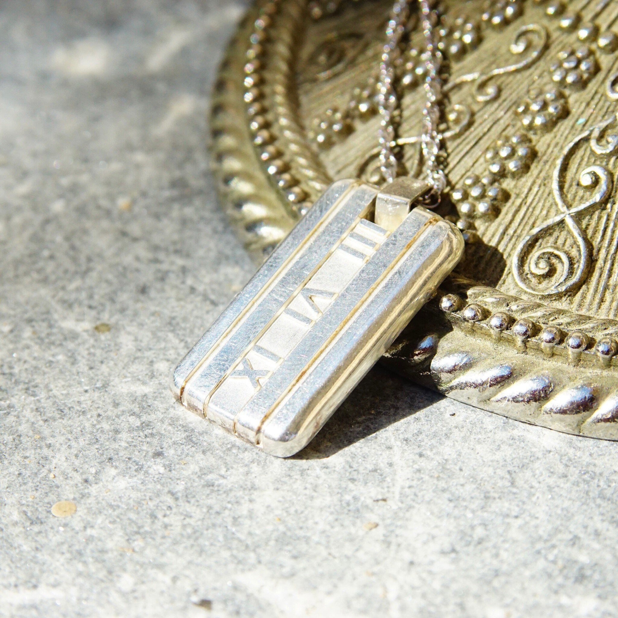 Retired 2003 Tiffany & Co. 925 Atlas Pendant, Solid Sterling Silver Dog Tag Style Pendant, Roman Numerals, NO CHAIN or BOX, 1 3/8" L