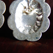 Vintage Native American Sterling Silver Turquoise Heart Concho Earrings, 925 NF, Hammered Silver Studs W/ Heart Shaped Gemstone, 1 3/8"