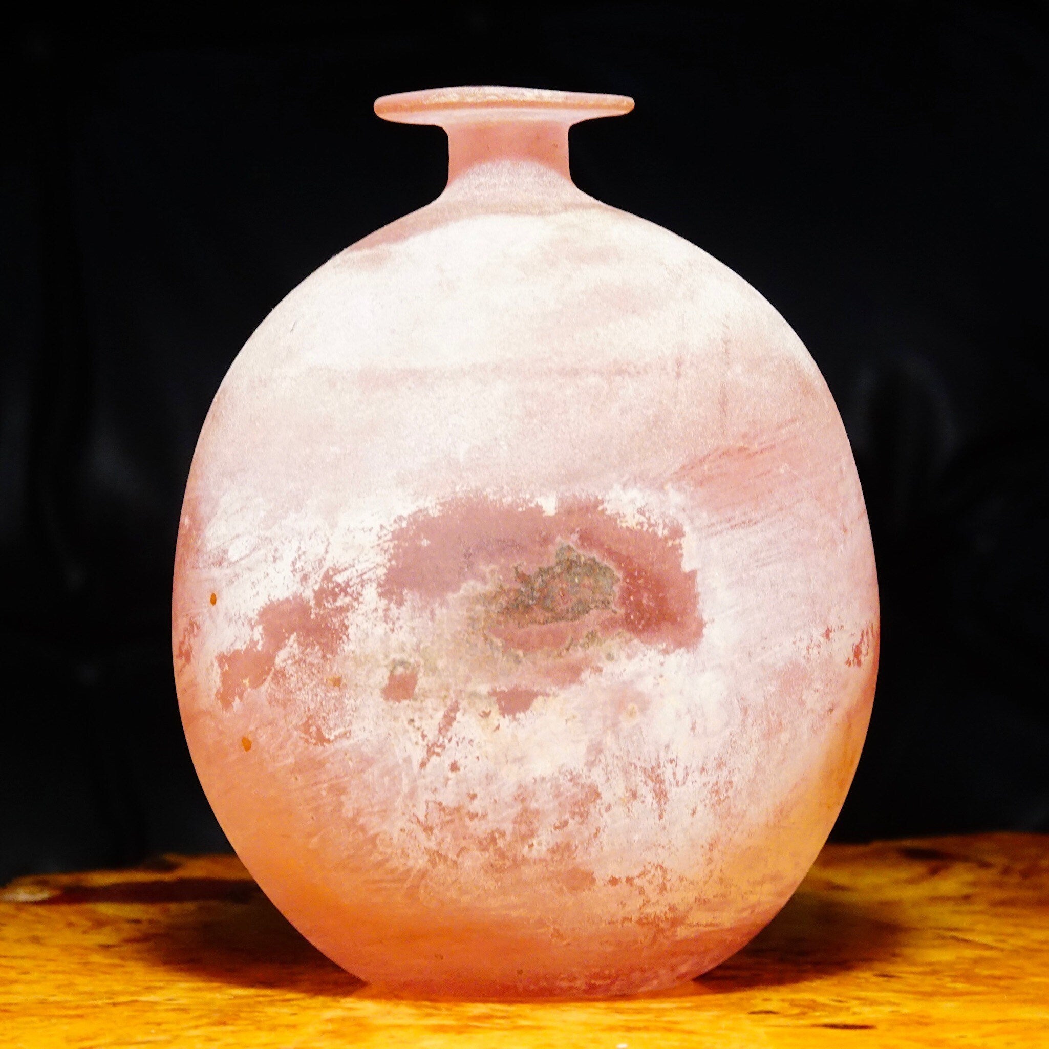 Vintage Signed Cenedese Scavo Murano Frosted Pink Glass Vase, Beautiful Italian Glass Vase, Flat Top Bottle Vase, 7 H