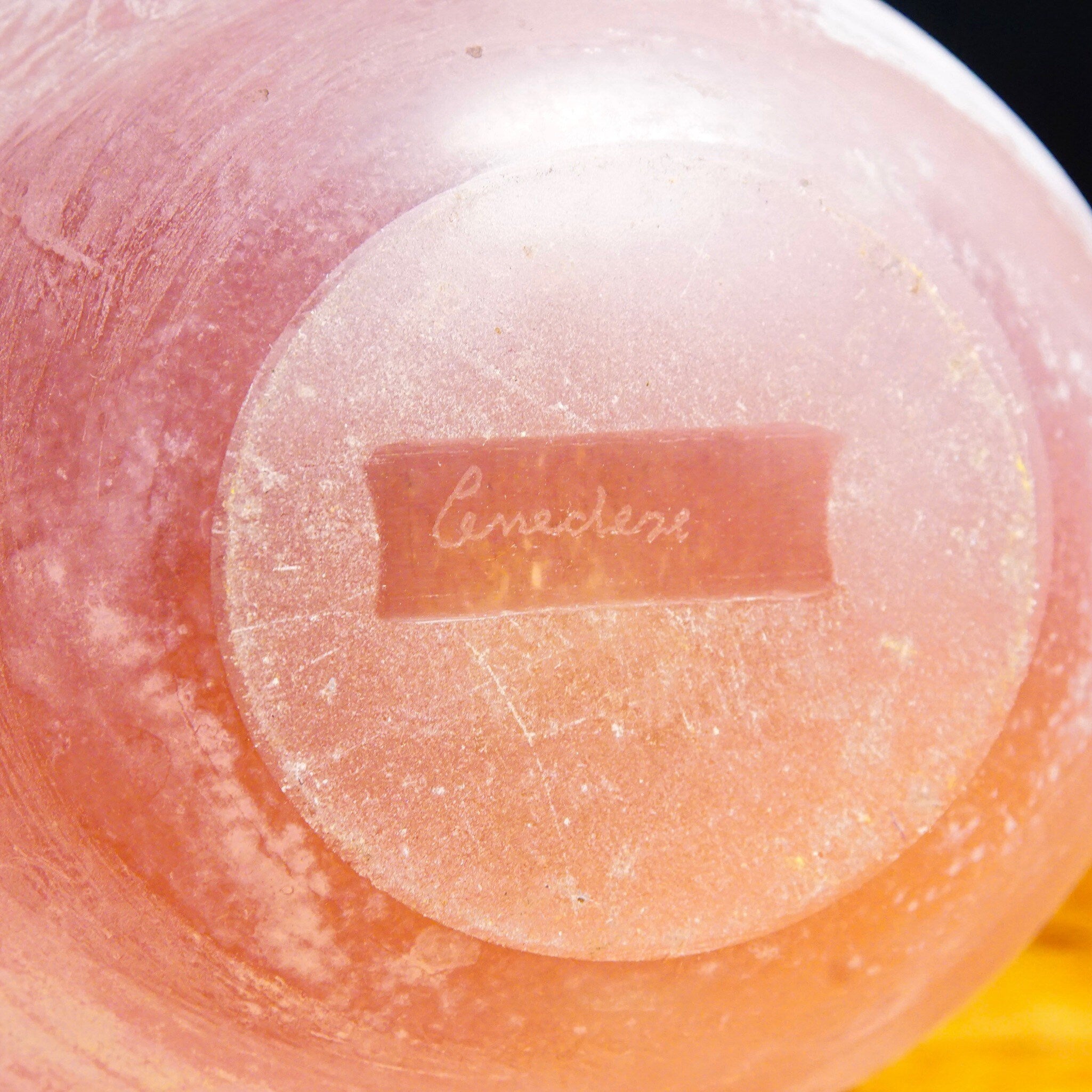 Vintage Signed Cenedese Scavo Murano Frosted Pink Glass Vase, Beautiful Italian Glass Vase, Flat Top Bottle Vase, 7 H