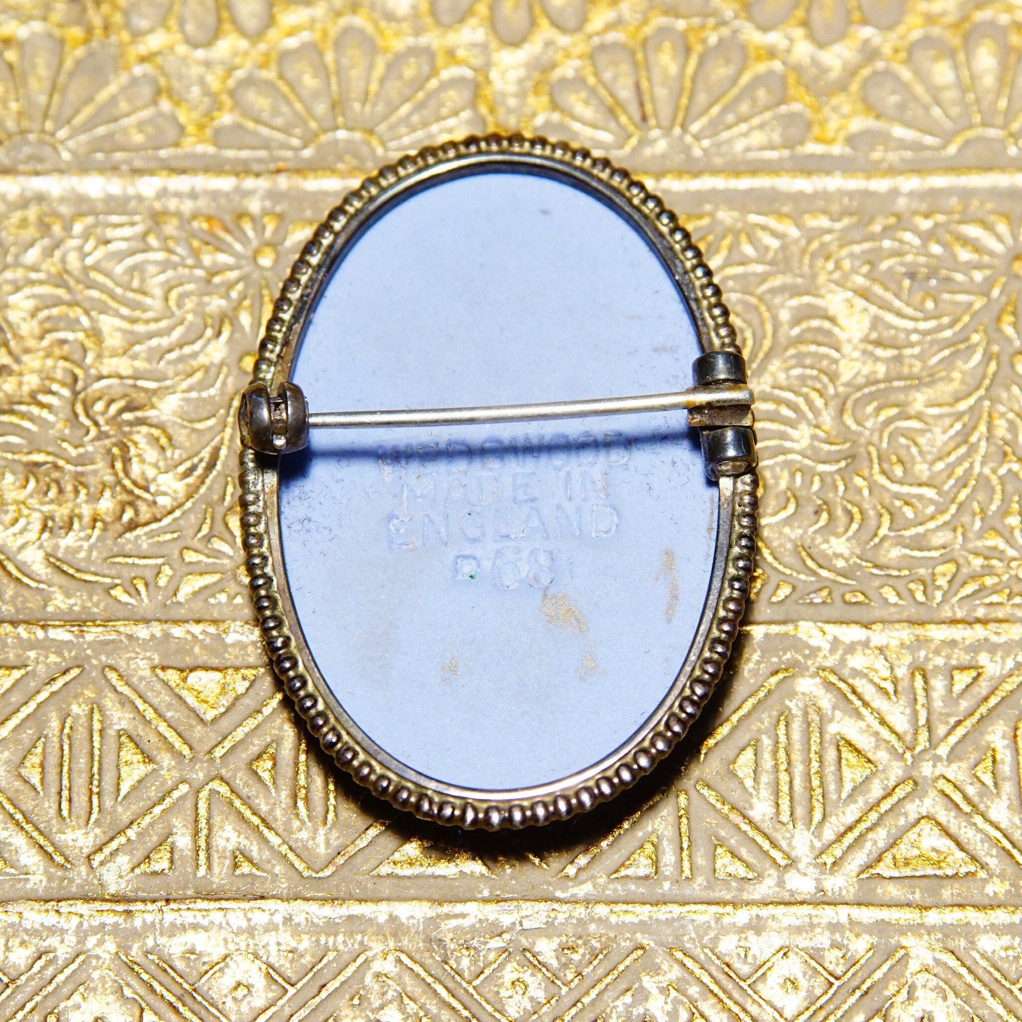 Vintage Wedgwood Blue Jasperware Sterling Silver Cameo Brooch P68, Winged Diaphanous Greek Goddess, Unglazed Stoneware, Made In England