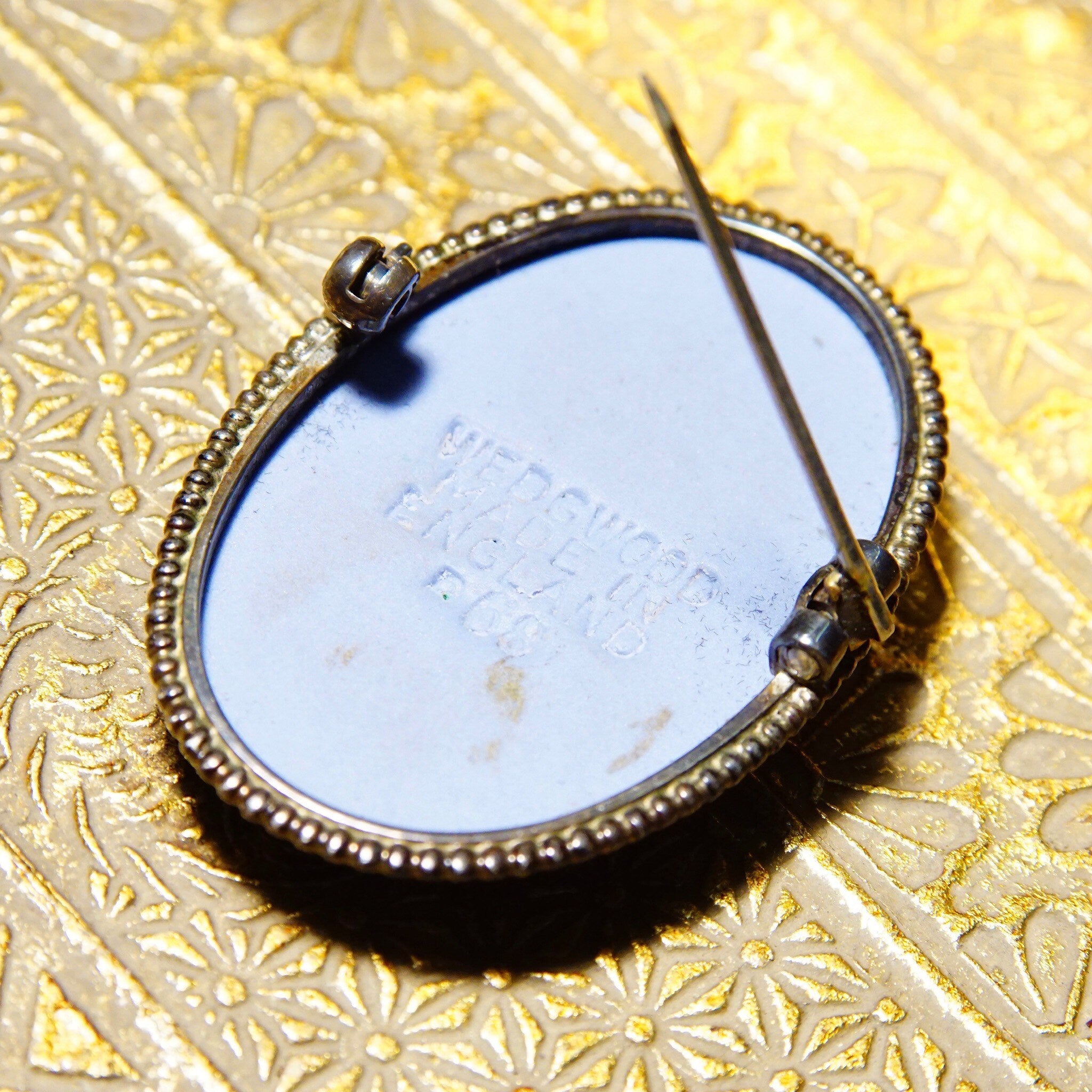 Vintage Wedgwood Blue Jasperware Sterling Silver Cameo Brooch P68, Winged Diaphanous Greek Goddess, Unglazed Stoneware, Made In England