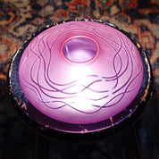 Vintage Signed Decorative Purple/Pink Frosted Glass Bud Vase, Art Nouveau Style, Short & Wide, Round Centerpiece Vase, 5" H x 8 3/4" W