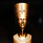 Vintage Egyptian Nefertiti Lacquered Brass Bust On Wood Base, Miniature Brass Figure Statue, Decorative Egyptian Tabletop Ornament, 5 1/2" H