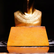 Vintage Egyptian Nefertiti Lacquered Brass Bust On Wood Base, Miniature Brass Figure Statue, Decorative Egyptian Tabletop Ornament, 5 1/2" H