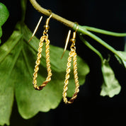 Vintage Gold Plated Rope Chain Dangle Earrings, Yellow Gold Loose Hoop Earrings, French Hooks, 2mm Gold Rope Chain Earrings, 2 1/4" L