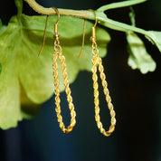 Vintage Gold Plated Rope Chain Dangle Earrings, Yellow Gold Loose Hoop Earrings, French Hooks, 2mm Gold Rope Chain Earrings, 2 1/4" L