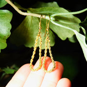 Vintage Gold Plated Rope Chain Dangle Earrings, Yellow Gold Loose Hoop Earrings, French Hooks, 2mm Gold Rope Chain Earrings, 2 1/4" L